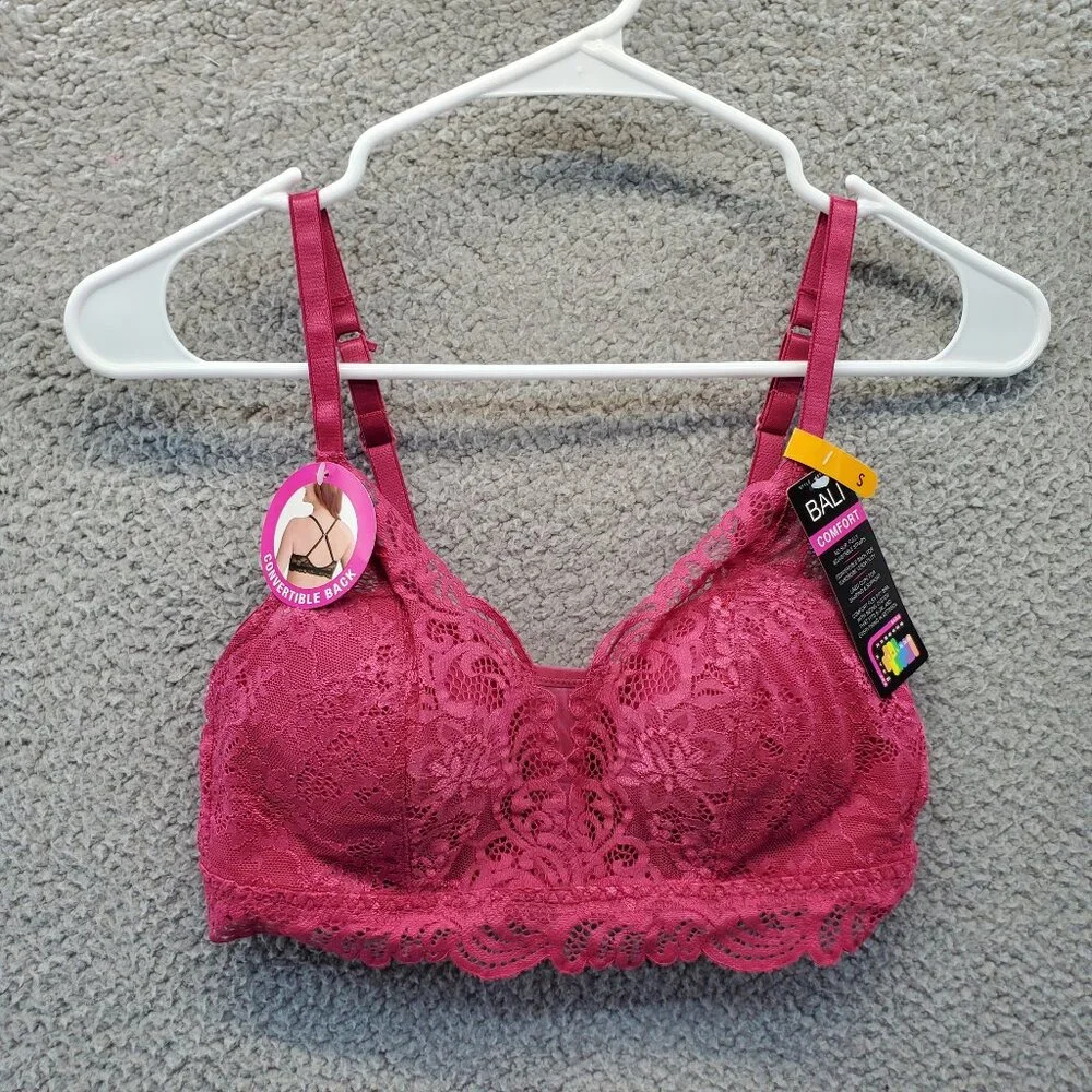 NEW BALI Lace Desire Wireless Bra DF6591 in Berry Magenta Pink Small - Picture 2 of 9